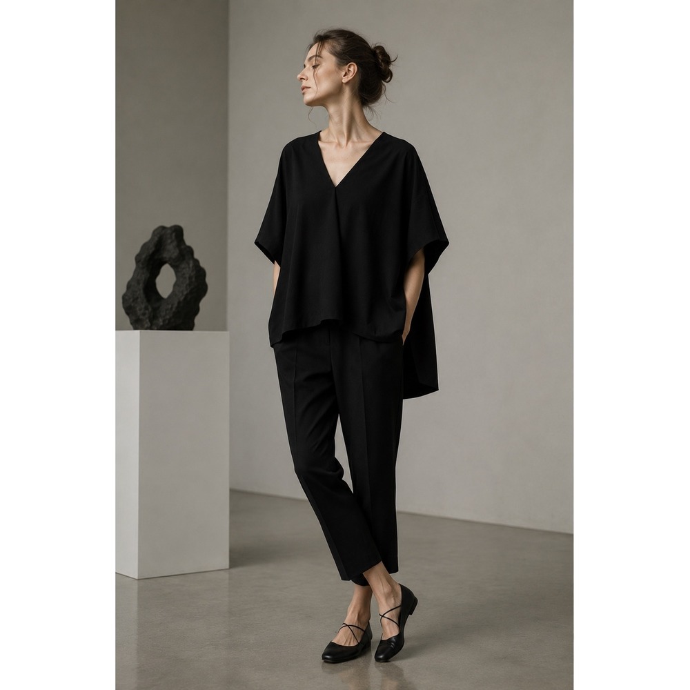 Rosetta Getty Blouse Womens Large Black V Neck Dolman Tunic Oversized Boxy Top